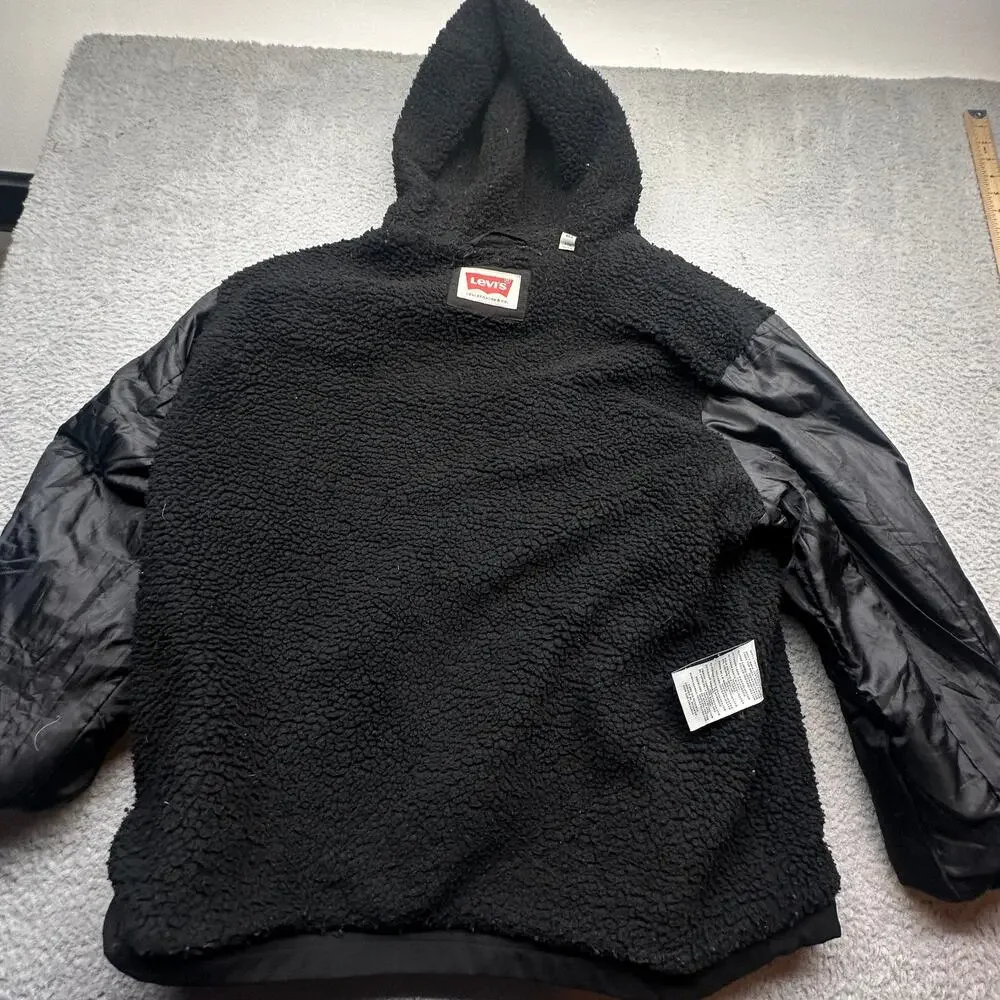 Levis Soft Shell Fleece Sherpa Lined Zip Jacket Mens XXL Black Hooded Pockets